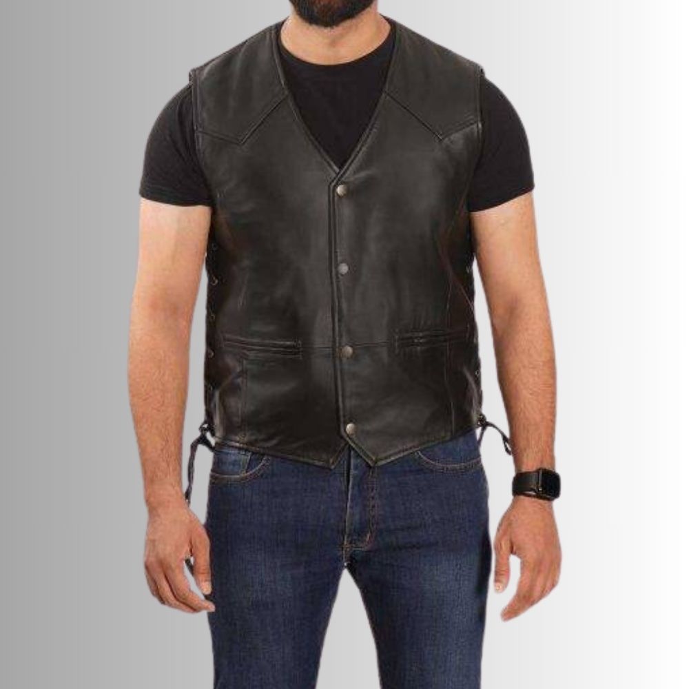 Gilet en cuir noir pour homme – Idéal pour l'équitation et les tenues décontractées