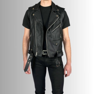 Gilet en cuir classique pour homme – Idéal pour les motards