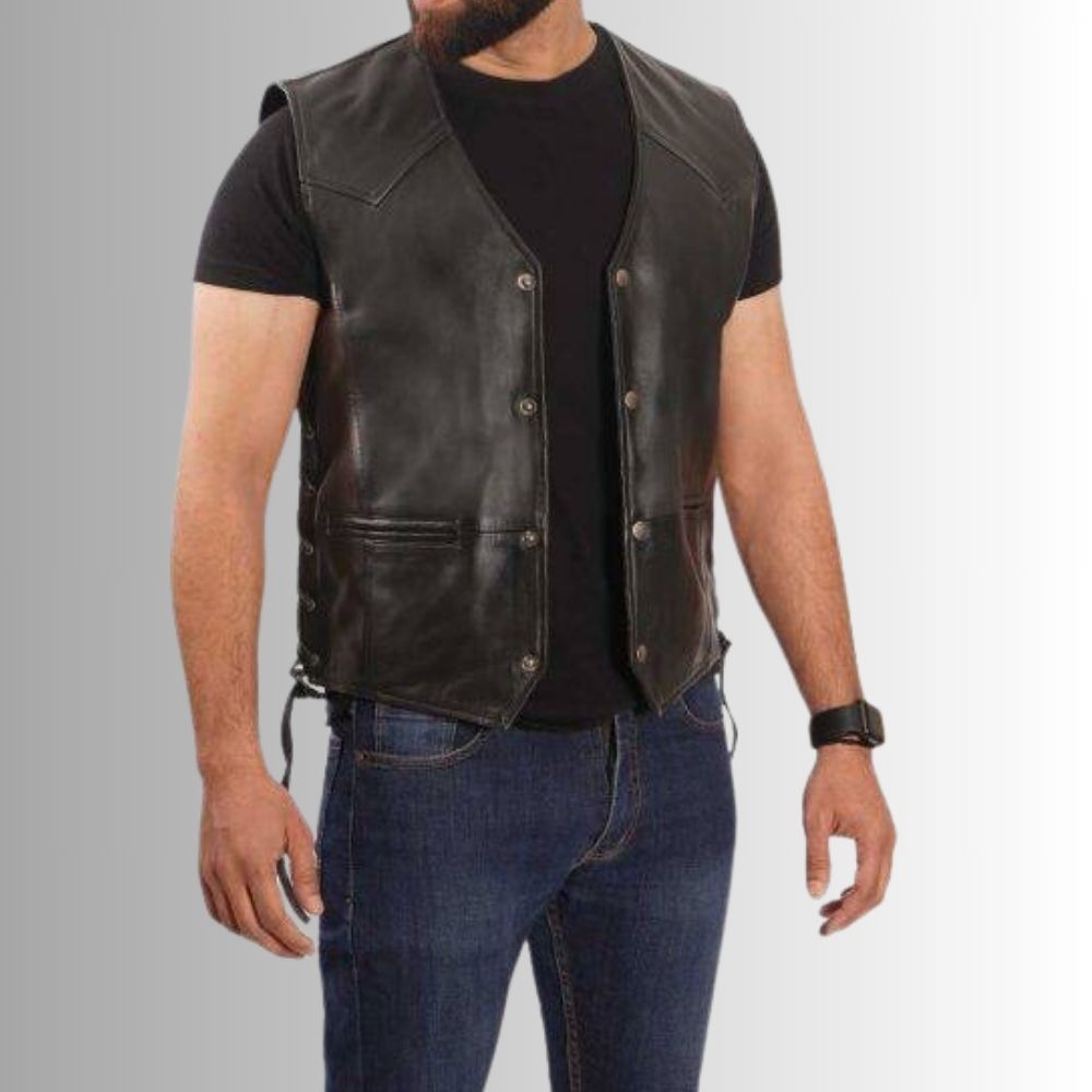 Gilet en cuir noir pour homme – Idéal pour l'équitation et les tenues décontractées