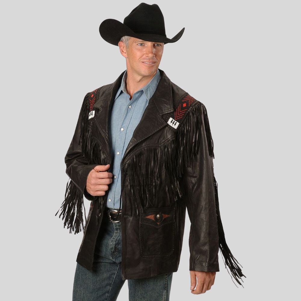 Veste western élégante pour homme – détails à franges emblématiques