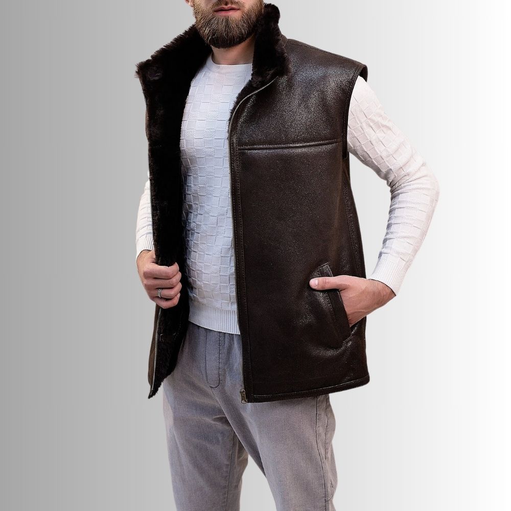 Gilet en cuir véritable pour homme – élégant et stylé