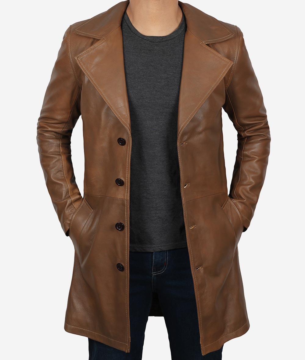 Trench-coat en cuir classique pour homme – Vêtements d'extérieur emblématiques