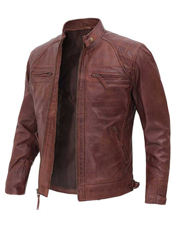 Veste en cuir matelassée élégante pour homme – Rugged Moto Appeal