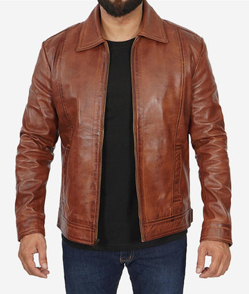 Veste en cuir vintage authentique pour homme – finition vieillie