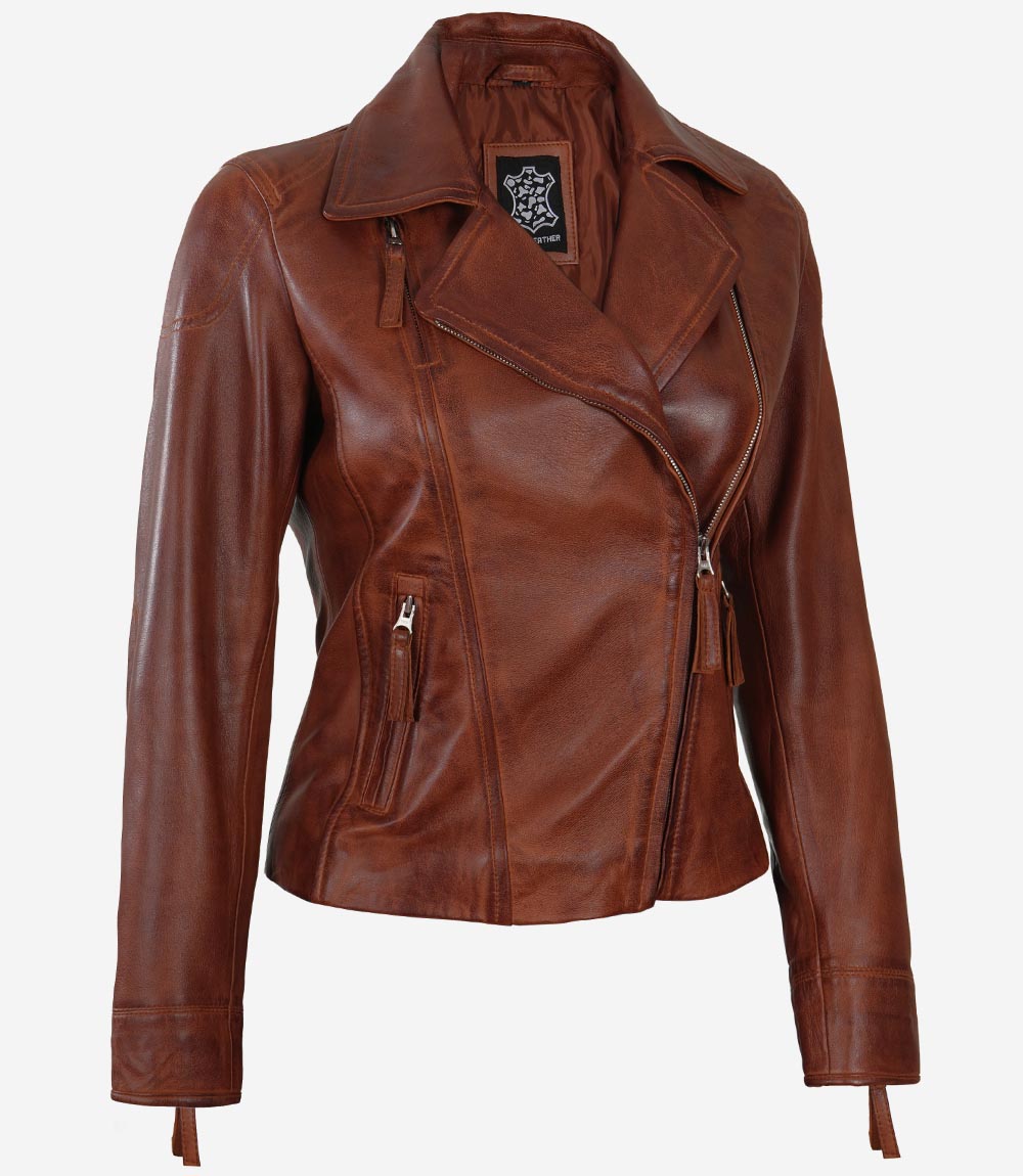 Veste de moto pour femme – Style moto en cuir véritable