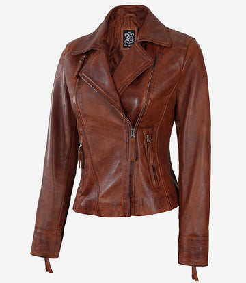 Veste de moto pour femme – Style moto en cuir véritable