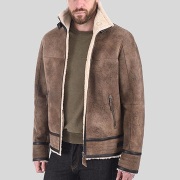 Veste en cuir de style bombardier classique pour homme - Confort en peau de mouton véritable