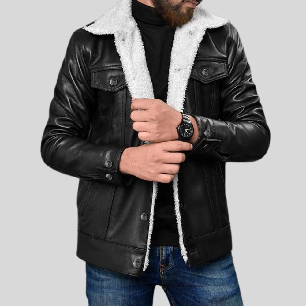 Blouson aviateur en cuir de mouton retourné de qualité supérieure - Conçu pour le froid