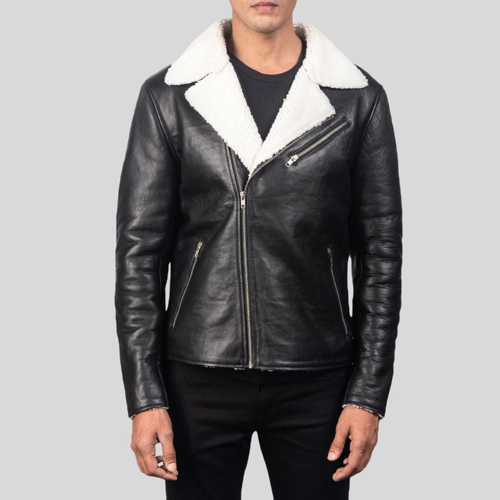 Blouson en cuir de qualité supérieure – Col en peau de mouton pour plus de chaleur