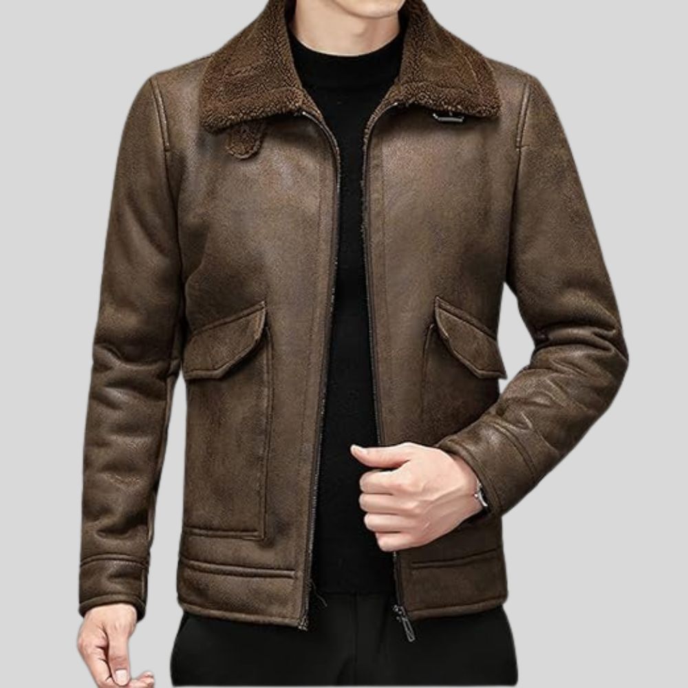 Veste en cuir de style bombardier en peau de mouton pour homme - Un charme intemporel