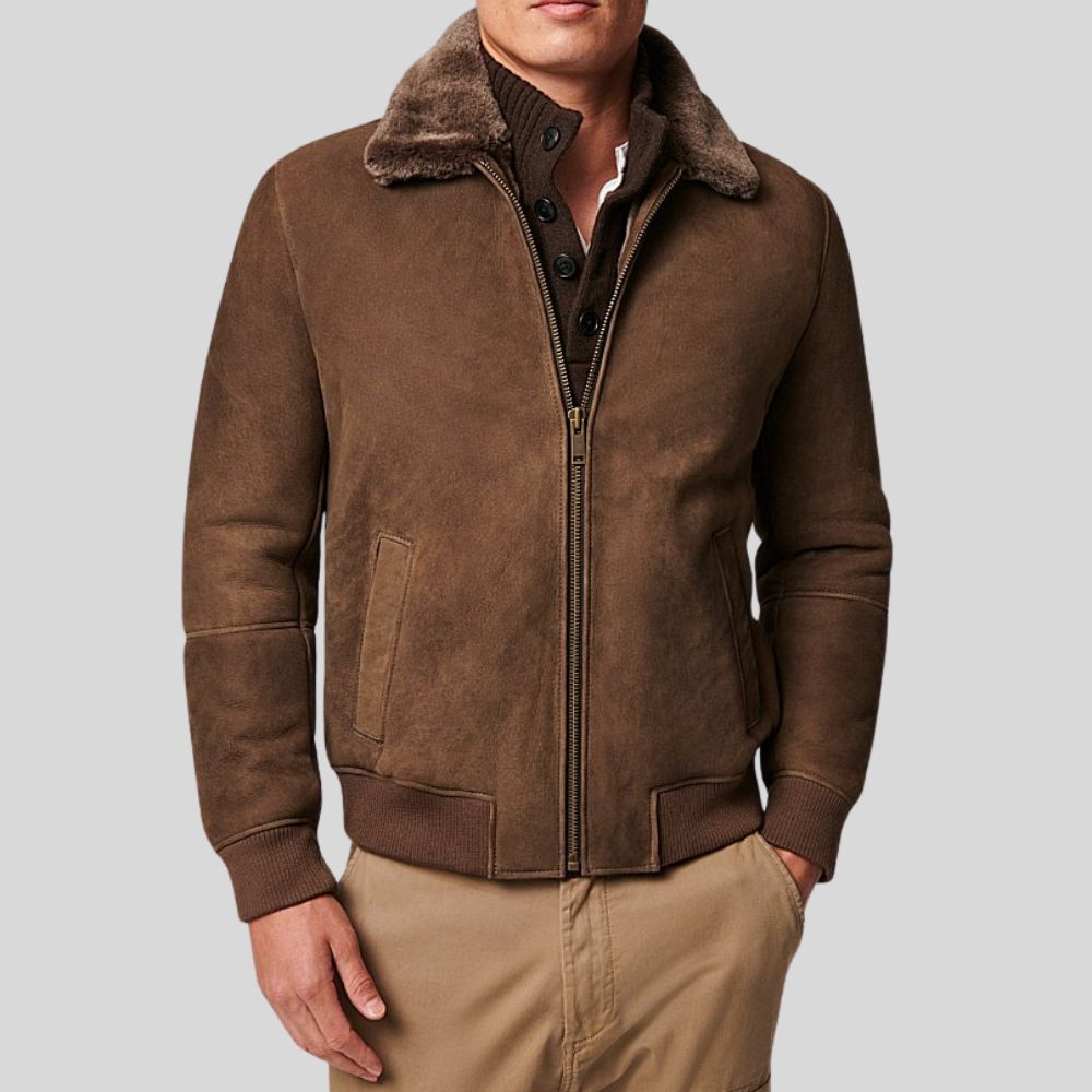 Veste en cuir style bombardier chaude et élégante - Édition Shearling