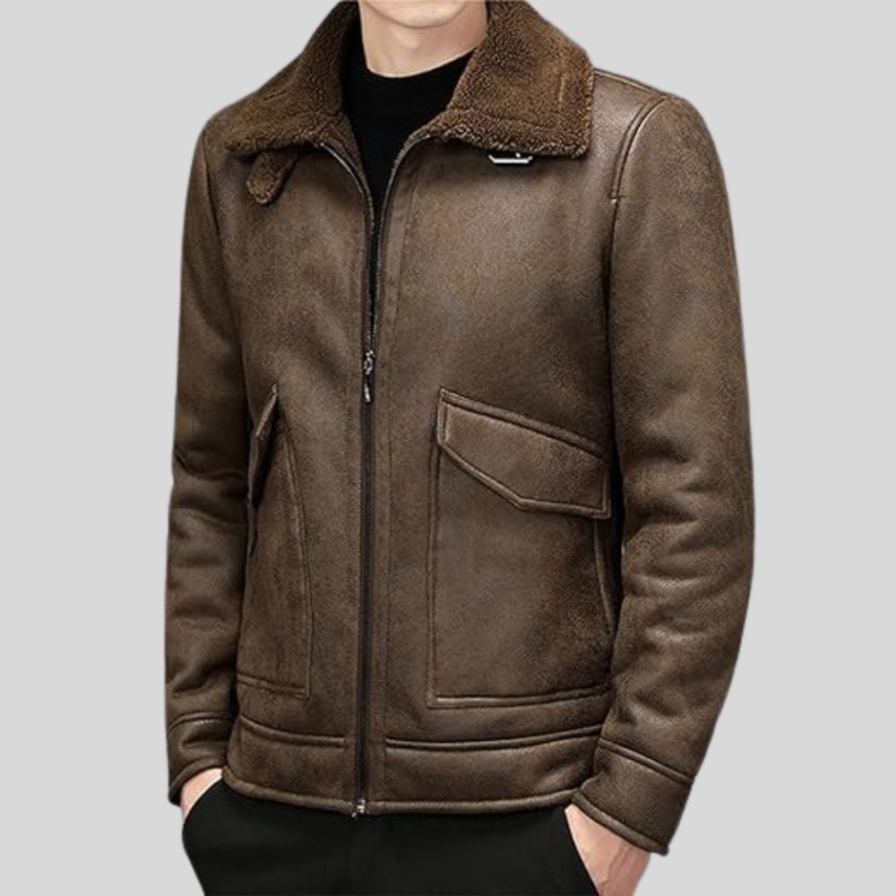 Veste en cuir de style bombardier en peau de mouton pour homme - Un charme intemporel