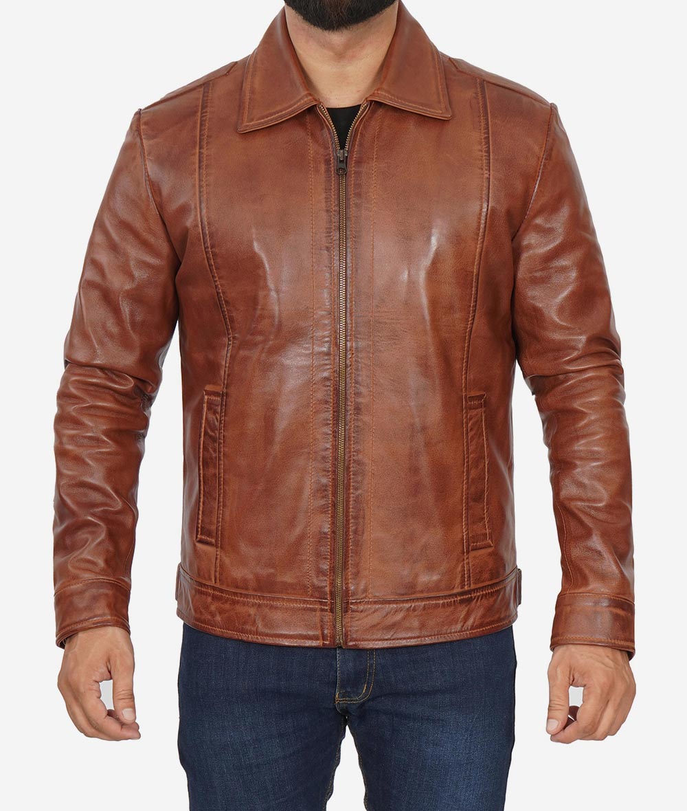 Veste en cuir vintage authentique pour homme – finition vieillie