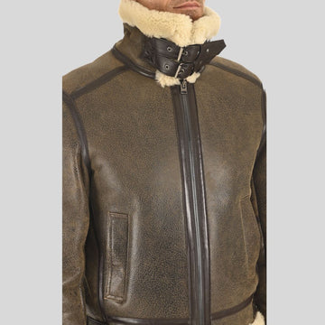 Blouson aviateur classique en cuir de mouton retourné – un indispensable intemporel pour l’hiver