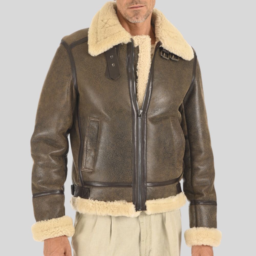 Blouson aviateur classique en cuir de mouton retourné – un indispensable intemporel pour l’hiver