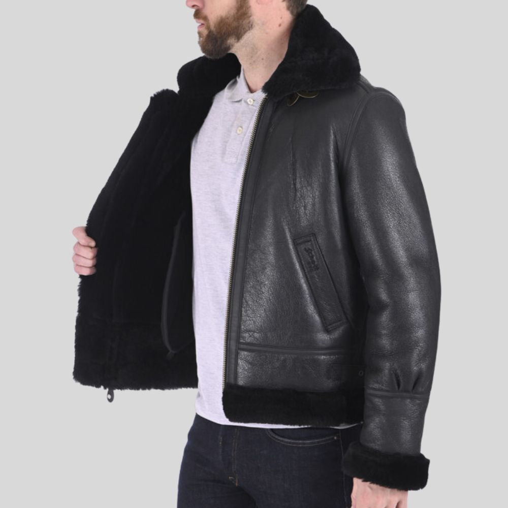 Blouson aviateur en cuir de mouton retourné de luxe – Conçu pour la chaleur