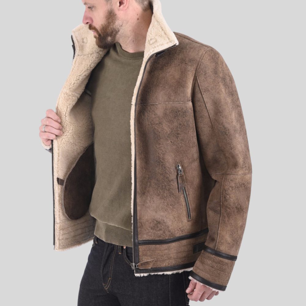 Veste en cuir de style bombardier classique pour homme - Confort en peau de mouton véritable