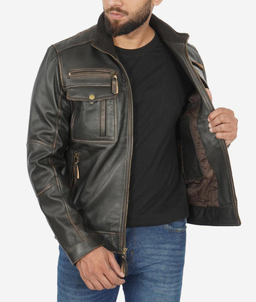 Veste en cuir vieilli rétro pour homme – Un charme vintage emblématique