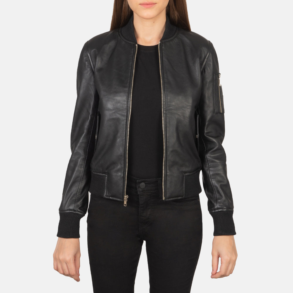 Blouson aviateur en cuir classique pour femme – Élégance intemporelle