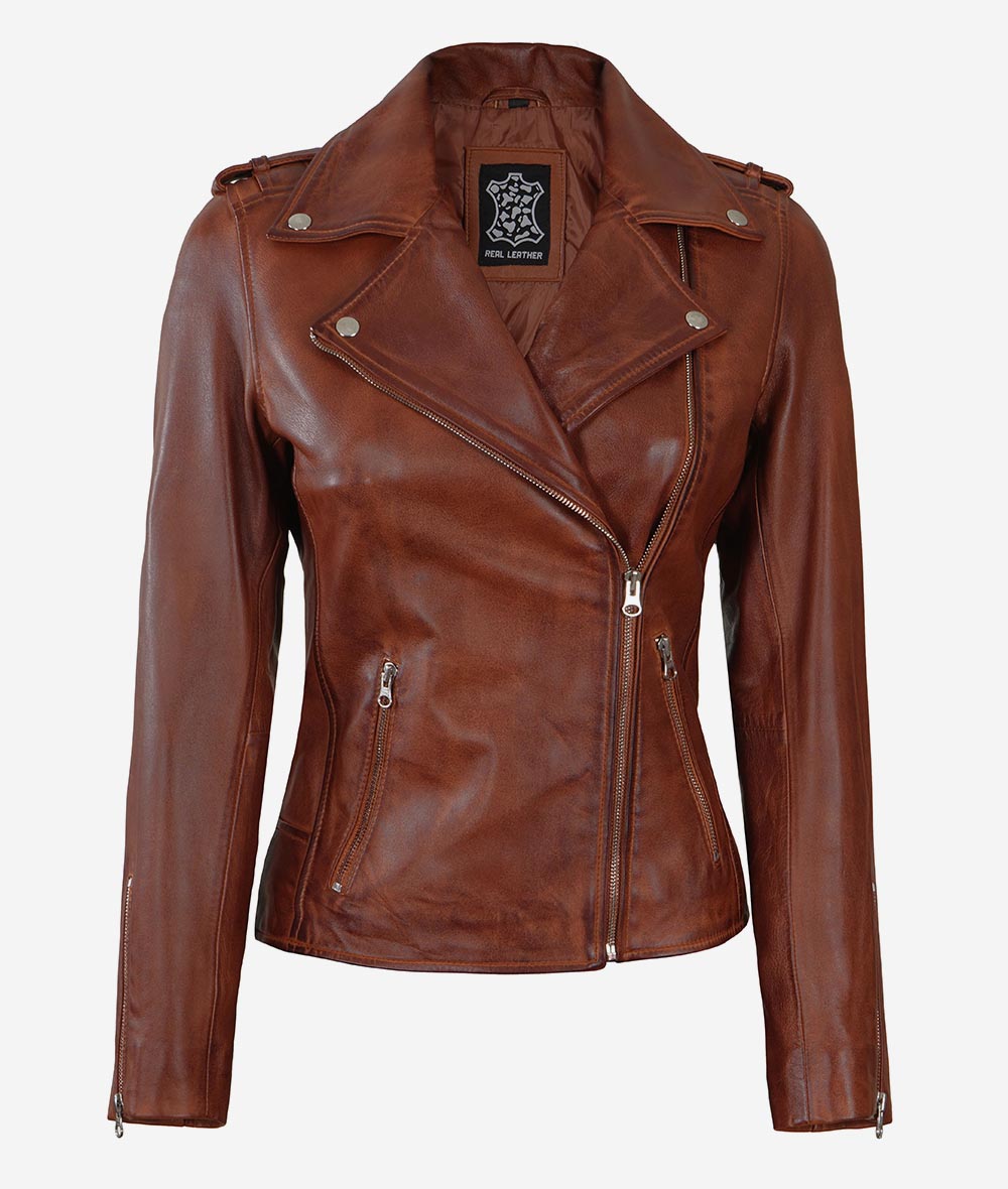 Veste de moto pour femme – Aspect cuir authentique