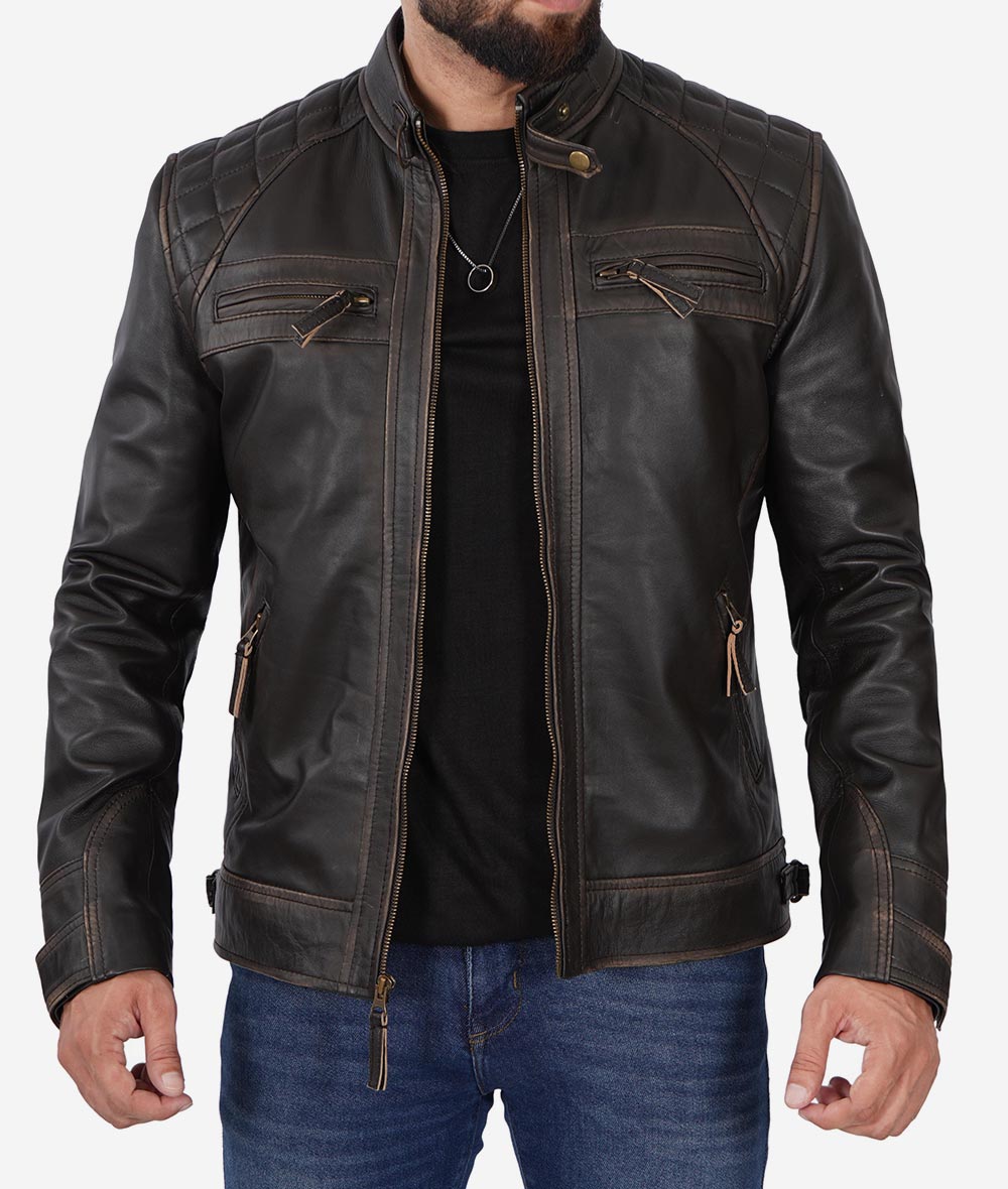 Veste de moto en cuir matelassé pour homme – Style et confort ultimes