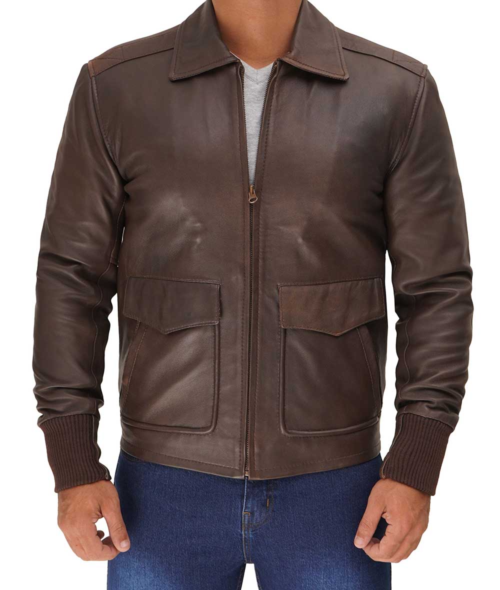 Veste en cuir vieilli vintage pour homme – Style rétro classique