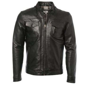 Veste de moto classique en cuir noir pour homme – Équipement de haute qualité