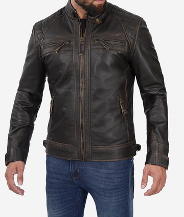 Veste de moto en cuir matelassé pour homme – Style et confort ultimes