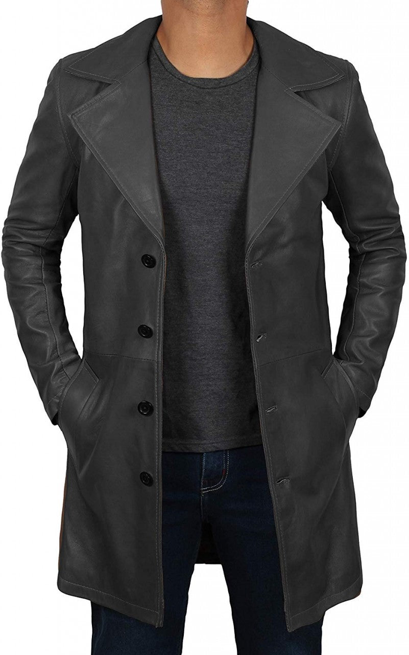 Trench-coat en cuir de créateur pour homme – Élégance raffinée